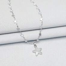 1 件女式不锈钢 3D 五角星项链，极简主义街头风格日常穿着设计，星形不锈钢链锁骨项链 - 銀色 - 查看 2