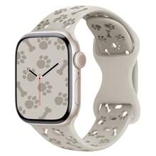 狗爪雕刻表带兼容 Apple Watch 46mm 49mm 45mm 44mm 41mm 40mm 42mm 38mm 运动透气硅胶表带兼容 Apple Watch Series Ultra SE 10 9 8 7 6 5 4 3 2 1 - 星光色 - 查看 8