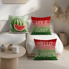 4er Set Kissenbezüge mit Wassermelonen Muster, einseitiger Muster, Sommer