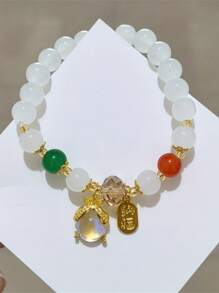 2 piezas Pulsera de la amistad con dije de mariposa y luciérnaga blanca con estilo chino, adorno de la suerte lindo para mujeres