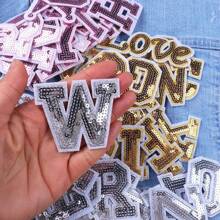 全新 26/3 件/批 时尚 A-Z 亮片英文字母刺绣补丁 免费拼写熨烫补丁 适用于服装、帽子、鞋子、缝纫、DIY - 彩色 - 查看 9