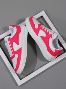 Low Top Women's Shoes Sneakers , Casual Shoes, Sports Shoes, Student Shoes, Fashionable Color Blocking Design With Lace Up, Ultra Light EVA Sole, Breathable And Soft, Suitable For All Seasons - Hot Pink - View 3