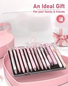 Four Candies 14Packs Pastel Gel Ink Pen Set, Cute Retractable 0.5mm Fine Point Pen, Note Taking Aesthetic Pens, 12 Packs Black Ink Pens With 2Pack Highlighter, Smooth Writing Pens For School, Office (Pink) Back To School