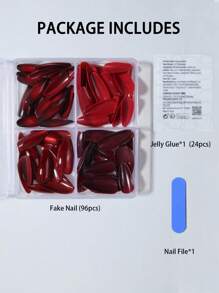 96片（4种混合款式）杏仁亮面美甲贴纸，血红色水晶猫眼亚克力美甲贴纸，长指甲设计，完美贴合假指甲套装，包含：1瓶果冻胶和1把指甲锉，红色猫眼美甲贴纸，适合女性和女孩日常佩戴，也适用于锐舞派对和其他美甲场合。美甲用品 - 彩色 - 查看 4