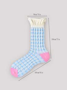 1 par/5 pares de calcetines hasta la rodilla de verano y primavera con estilo dulce y lindo de dopamina para mujeres, medias de doble capa con estampado de cuadros y en colores caramelo, estilo Y2K