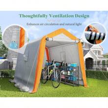 10.5x12x8 FT Heavy Duty Portable Shed Storage Shelter, Outdoor Storage Shed With 4 Waterproof Windows & Roll-Up Zipper Door, Carport For Motorcycle, Bike, Grey - 6x8x6.6 FT - View 3