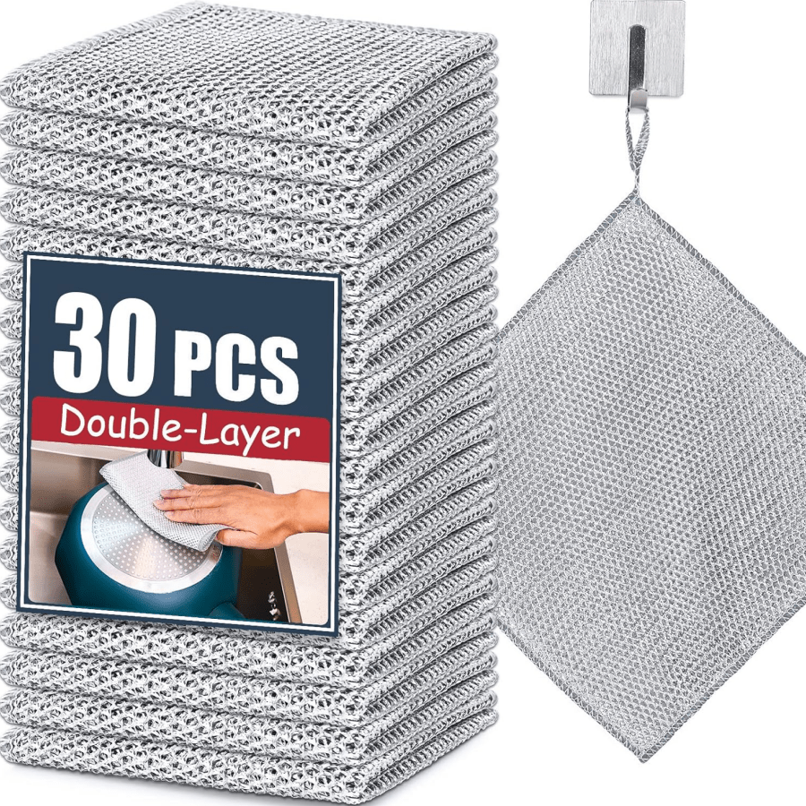 30 Stücke aufgewertetes Stahldraht-Reinigungstuch, doppellagiges Stahlwoll-Topfreiniger, starke Reinigung ohne Kratzer, geeignet für Kochgeschirr, Spüle, Geschirr, Herdplatte