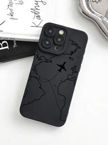 Funda de teléfono con diseño de ruta de avión, turismo y viajes, carcasa de teléfono inteligente negra con impresión de mapa y avión, compatible con y Galaxy