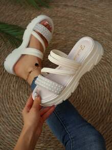 Neue Sommer Damen Plateau Sandalen mit dicker Sohle, bequeme Plattform, rutschfeste und verschleißfeste Pantoletten für Zuhause und Outdoor