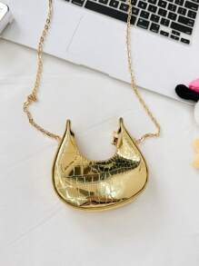 1 件时尚 Y2K 儿童流浪包 Blingbling 单肩包链条斜挎包迷你口红包适合儿童/女孩日常使用/幼儿园/购物/斋月 - 金色 - 查看 8