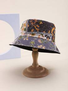 1pc Fashionable Floral Patchwork Contrast Color Elegant Versatile Sun Hat, Reversible Bucket Hat Design, Suitable For Outdoor Travel Men And Women