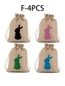 12 件复活节礼品包装袋，兔子和鸡蛋装饰抽绳礼品袋 - 彩色 - 查看 7