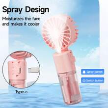 Ventilateur électrique portable avec fonction d'humidification, ventilateur pliable à main pour brumisation et refroidissement, ventilateur mini USB rechargeable, rafraîchissant pour une utilisation intérieure et extérieure en été