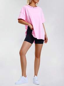 EXLURA Womens Summer Oversized T Shirts 2025 Casual Short Sleeve Loose Maternity Tops Crewneck Tunic Plus Gym Workout Top - Light Pink - 查看 3