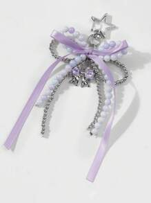 1pc Elegant Crystal Butterfly Wing Heart Keychain, Exquisite Sweet Gift For Family And Friends - Rice Bead Ribbon Keychain - View 4