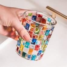 1pc 270ml/9oz Multifunction Glass Coffee Cup With Painted Lighting Effect Design, Suitable For Camping, Tea Cup, Decoration, Aroma Diffuser