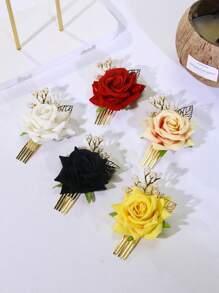 1/2/3 件玫瑰珍珠串珠叶子装饰发夹、发饰、婚礼、新娘发型、侧梳、学校用品