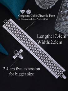 1 件奢华厚实白色方晶锆石密镶闪亮大宽婚礼新娘选美手链女士派对珠宝配饰