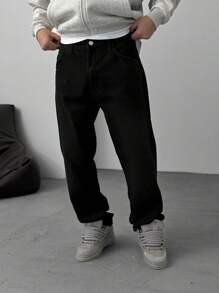 Men's Jeans Fashion Washed Light Loose Street Straight Pants - Black - View 1