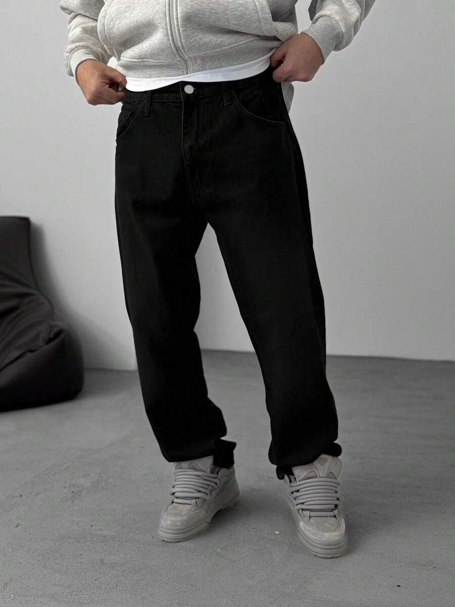 Men's Jeans Fashion Washed Light Loose Street Straight Pants - Black - View 1