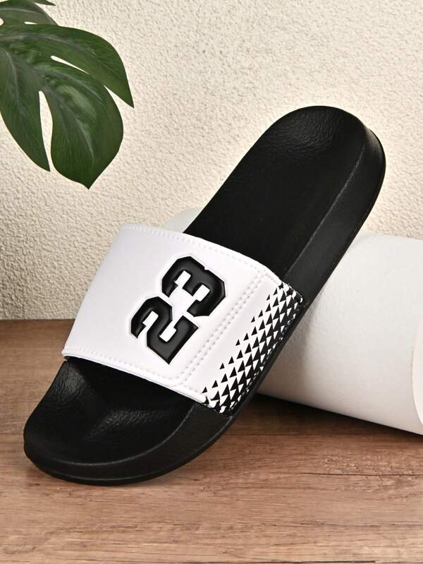 Men's Number "23" Print Slide Sandals, Soft & Comfortable Bathroom Slippers, Outdoor Summer Beach Shoes