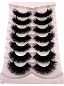 Long Lashes!7 Pairs Extension Thick Long Reusable Extended Makeup Lashes 9D Faux Mink False Eyelashes, Multi-Layered Curly & Fluffy, Soft & Voluminous Drama Messy Mink Lashes, Cat Eye Shape, 18-25mm Ultra Long & Dense, Handmade Suitable For Beginners, Comfortable & Versatile For Holidays & Parties - 黑色 - 查看 3
