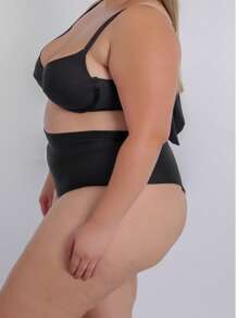 BIQUINI CINTURA ALTA FEMININO PLUS SIZE MEIA TAÇA COM BOJO REMOVIVEL HOT PAINT LANCAMENTO 2025 - Preto - Visão 2
