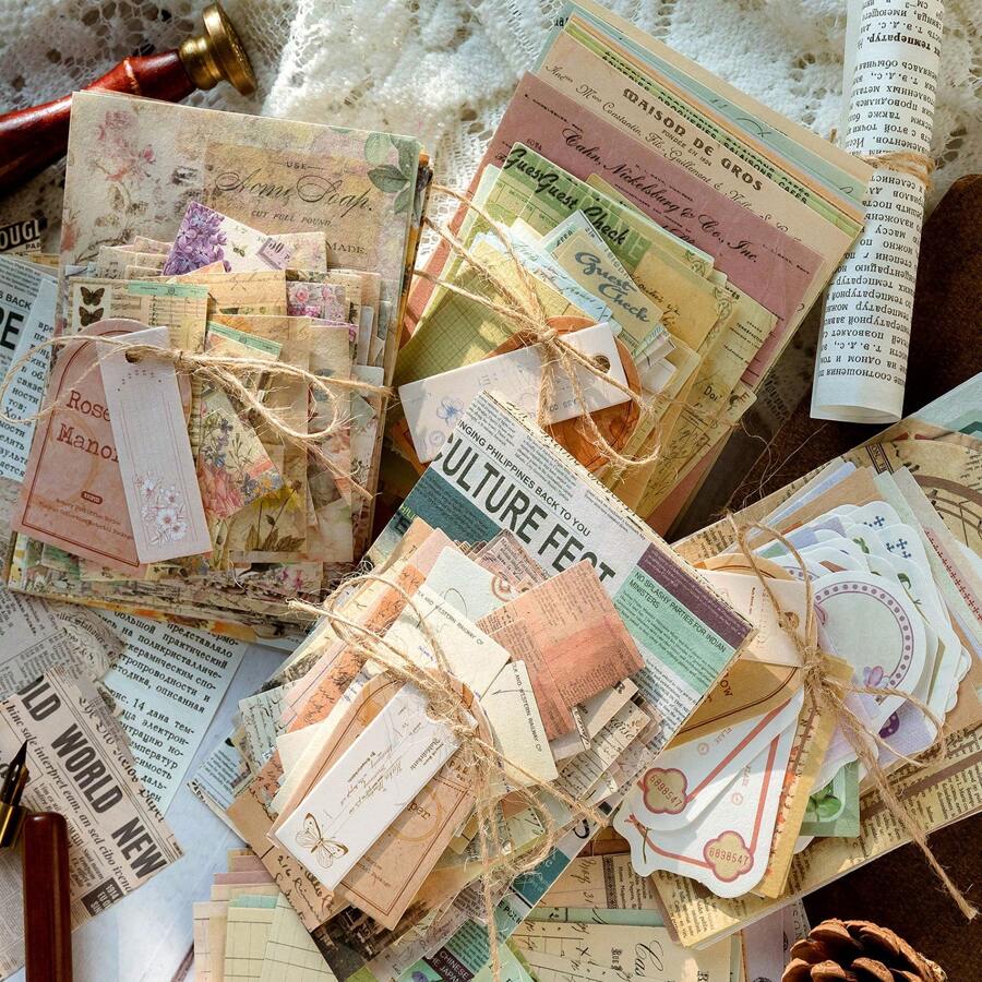 100 件/包装饰剪贴簿复古材料纸组合套件 DIY 垃圾日记本拼贴相册复古背景纸