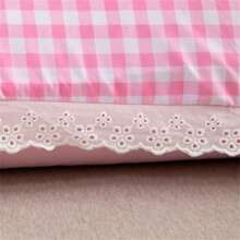Pink Gingham Polyester Fiber Pillowcases With Lace Trim: Breathable, Machine - Washable, Dry - Cleanable & Quick - Drying