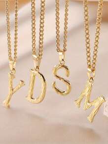 1pc Fashion Creative Bamboo Pattern Stainless Steel A-Z English Letter Pendant Stainless Steel Necklace, Girls Daily Casual Wear Stainless Steel Necklace Collarbone Chain