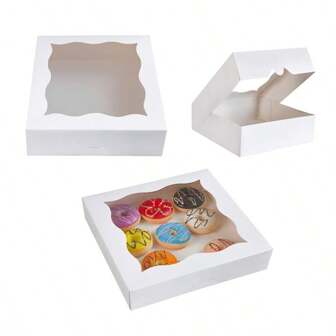 5个装 10x10x3英寸 白色烘焙盒，带窗口，适用于馅饼盒，大号天然纸盒，巧克力馅饼盒，生日派对婚礼复活节用品，婚礼和生日用品，家居和派对装饰