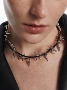 1pc Gothic Thorn Metal Rivet Necklace For Women, Vintage Y2K Street Style Necklace Suitable For Daily Wear, Great Gift For Friends - Silver - View 6