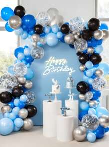 86/146 sztuk Zestaw girlandy balonów ślubnych, Srebrno-niebiesko-czarny zestaw łuków balonów, Konfetti srebrne balony Royal Light Blue metaliczne na wesele prysznic ukończenie szkoły rocznica urodziny dekoracja przyjęcia