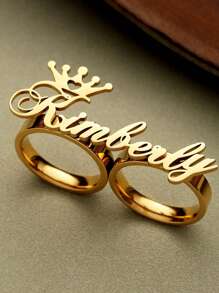 1pc Customized Stainless Steel Ring, Anniversary Gift, Can Customize Name, Minimalist Daily Style, Product Includes Gift Box, Suitable For Valentine's Day, Birthday, Mother's Day, Daily Gifts, Gold, Fashion, Colorful, Retro, Minimalist, Unisex, Casual, Cute, Customized, Personalized, Unique, Ideal Gift For Him, Ideal Gift For Her - Gold - View 13