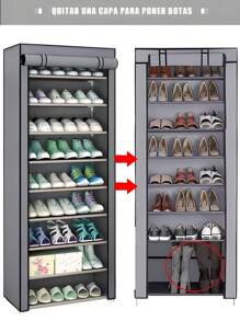 Shoe Rack Shoe Organizer 9 Levels Compartments Metal Color Gray - Grey - View 3