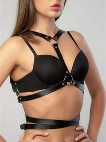 1 Piece Fashion Black Pu Leather Women's Bust Shaping Belt,Sexy Multi-Layered Straps,Adjustable Punk Corset,Daily Wear,Festival Costume Accessories - Black - View 5