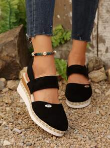 Mila Footwear Women's Platform Closed Toe Black Rope-Sole Sandals, Outdoor/Beach Style, Summer New Color-Blocking Elastic-Band Roman Sandals - Black - View 5