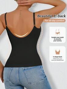 2pcs Women Seamless Waist & Abdomen Shaping Shapewear Top, Low Back Tight-Fitting Undershirt, Inlay And Outerwear - Multicolor - View 2