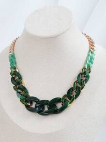 1pc Fashionable Resin & Metal Chain Short Necklace, Versatile For Everyday Wear - Chain Shape - View 8