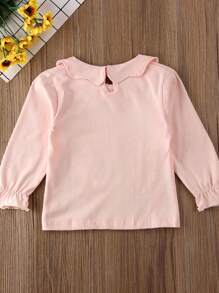 Toddler Baby Girls Casual Top, Kids Long Sleeve O-Neck Ruffle Solid Color Blouse