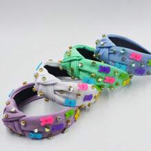 1pc Easter Women's Fabric Headband With Colorful Rabbit & Crystal Knot Decors, Suitable For Everyday Outings,Hairband,Hair Hoop