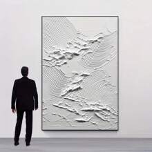 1pc Abstract Ocean Waves Textured Acrylic Painting, Hand-Painted White Wave Art, Frameless, Space & Fantasy Themed, Elegant Wall Decor For Living Room, Entryway, Office, Reception Area