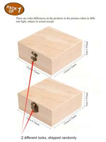 1 个带铰链盖的木盒，工艺品储存，婚礼求婚订婚配件，小方形普通木盒，适用于家庭用品储存和装饰