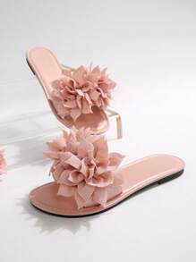 大码女式莲花趾露趾皮革平底拖鞋休闲时尚户外沙滩凉鞋夏季