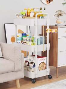 1 pezzo, carrello piccolo, scaffale di stoccaggio, quattro livelli, grande capacità, scaffale di stoccaggio mobile, multifunzionale, camera da letto, dormitorio, con ruote, scaffale di stoccaggio, scaffale per spuntino, per il soggiorno