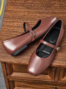 Women's Fashion Square Toe Low-Cut Brown Shoes, Casual And Versatile Office Flats, High-End Outdoor Shoes For Spring And Autumn - Brown - View 3
