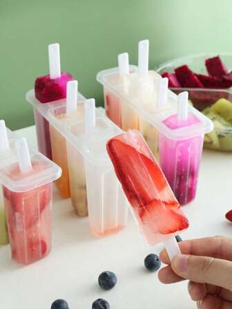 1/2/5 件 4 槽易冻冰棒模具，自制绿豆冰棒模具，创意 DIY 冰淇淋模具，自制冰棒机，用于健康的自制冰淇淋或果冻模具，适合派对和日常使用