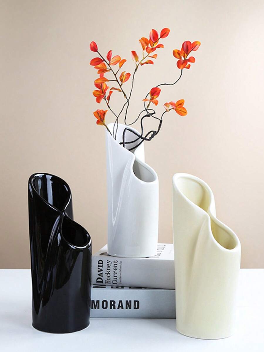 1pc Ceramic Vase Home Decor, Dried Flower Decoration For Living Room, Office, Modern Vase For Wedding, Party, Dining Table Gifts Birthday Graduation