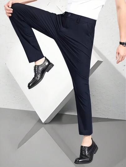 1pc Men's Dress Pants, High Elasticity Suit Trousers, Casual Pants, Business Pants, Fall