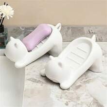 1pc Cat-Shaped Plastic Soap Dish, Oval Tabletop Decor Soap Drain Holder For Bathroom Sink, Multipurpose Soap Storage Rack, Ideal Gift For Soap Storage